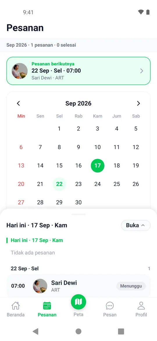 Jadwal pesanan mitra di aplikasi Serbisa